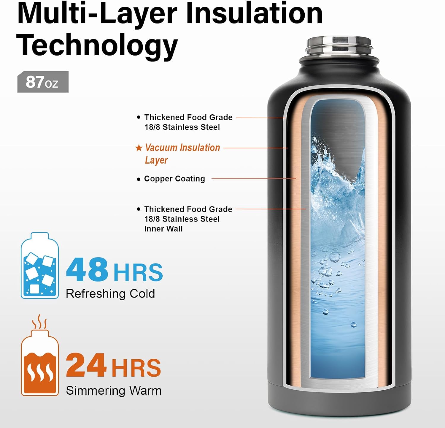 DYSANKY Insulated Water Bottle | Thickened Stainless Steel for Gym and Hiking with Straw, Carrier Bag, Handle Strap | BPA-Free 87 oz