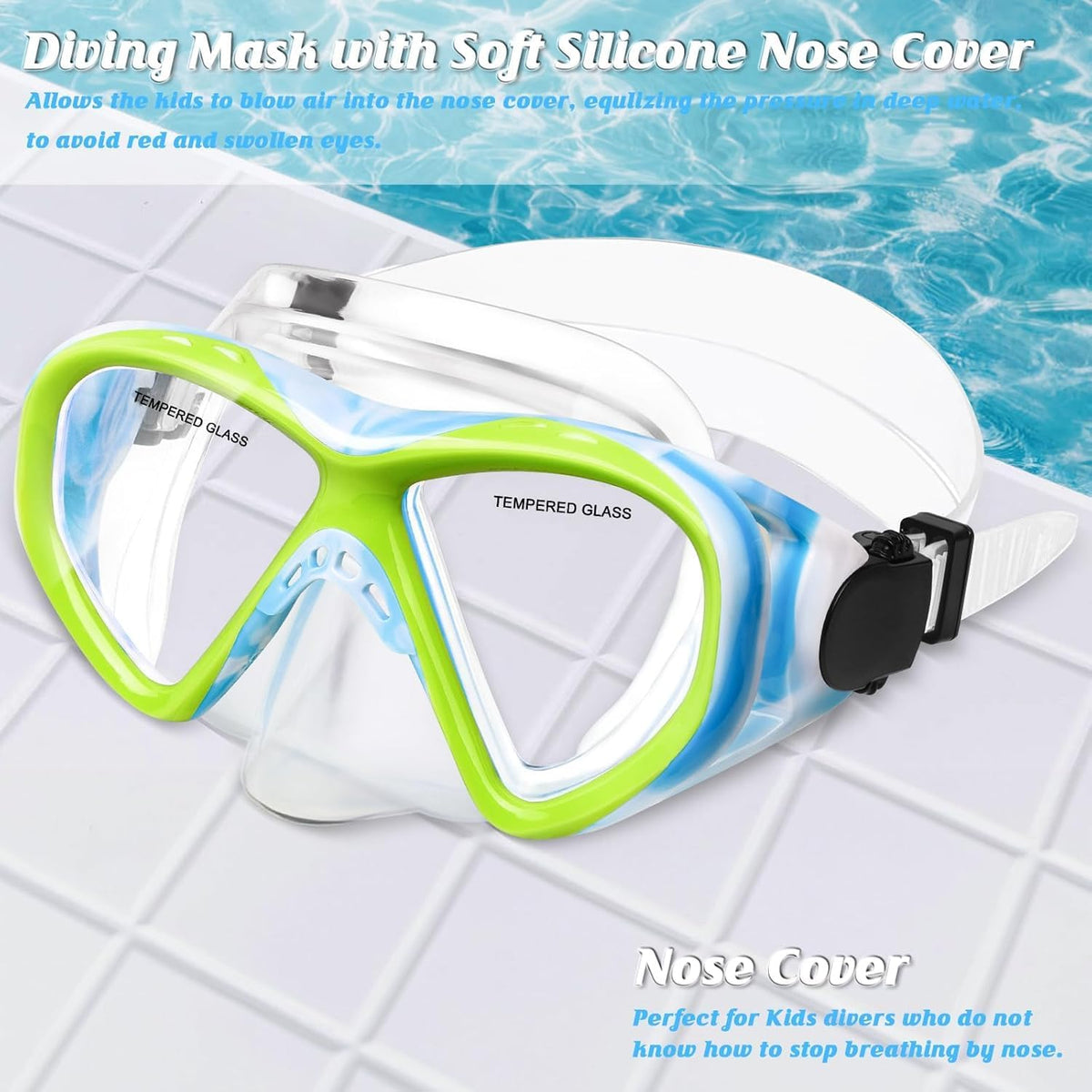 Kids Swim Goggles Snorkel Diving Mask for Boys Girls Ages 5-15, Anti-Fog Swimming Goggles with Nose Cover