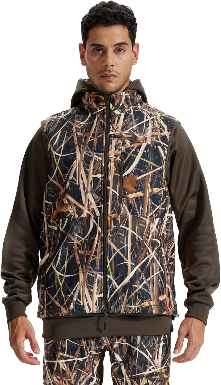 LOOGU Mens Camo Hunting Vest Water-Resistant Sleeveless Jacket with Pockets for Outdoor Fishing Hiking