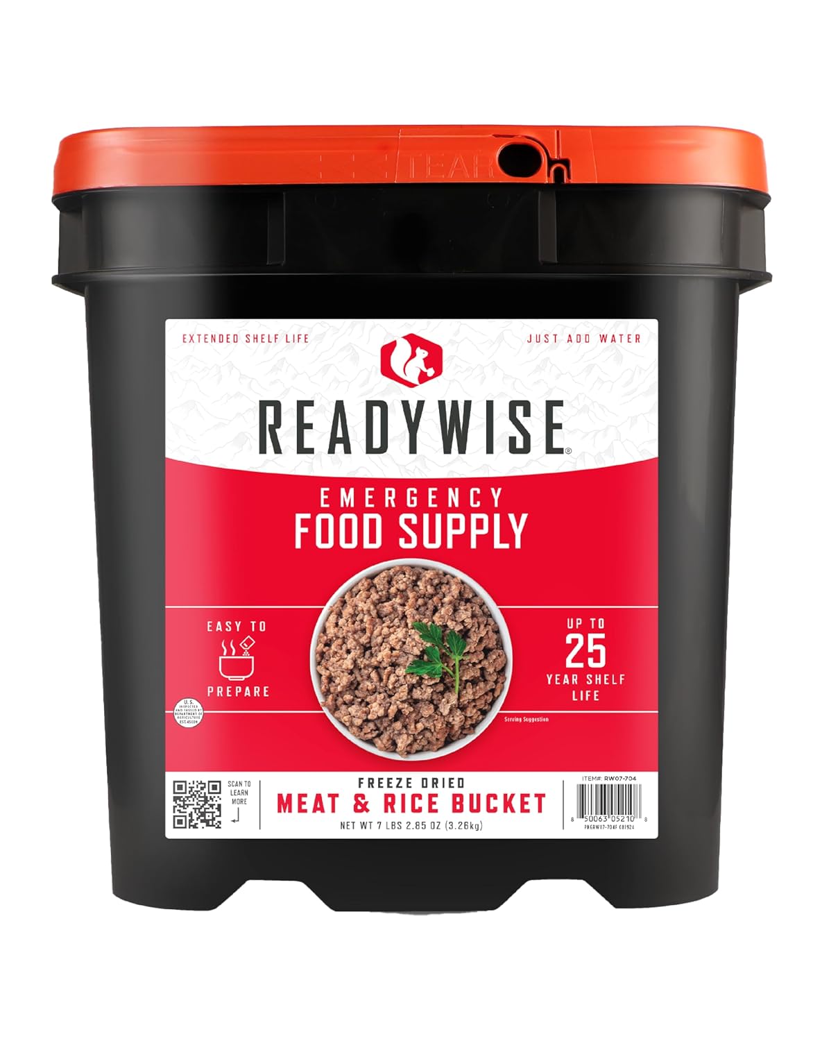 READYWISE Emergency Food Survival Supply Meat and Rice Bucket, 88 Servings