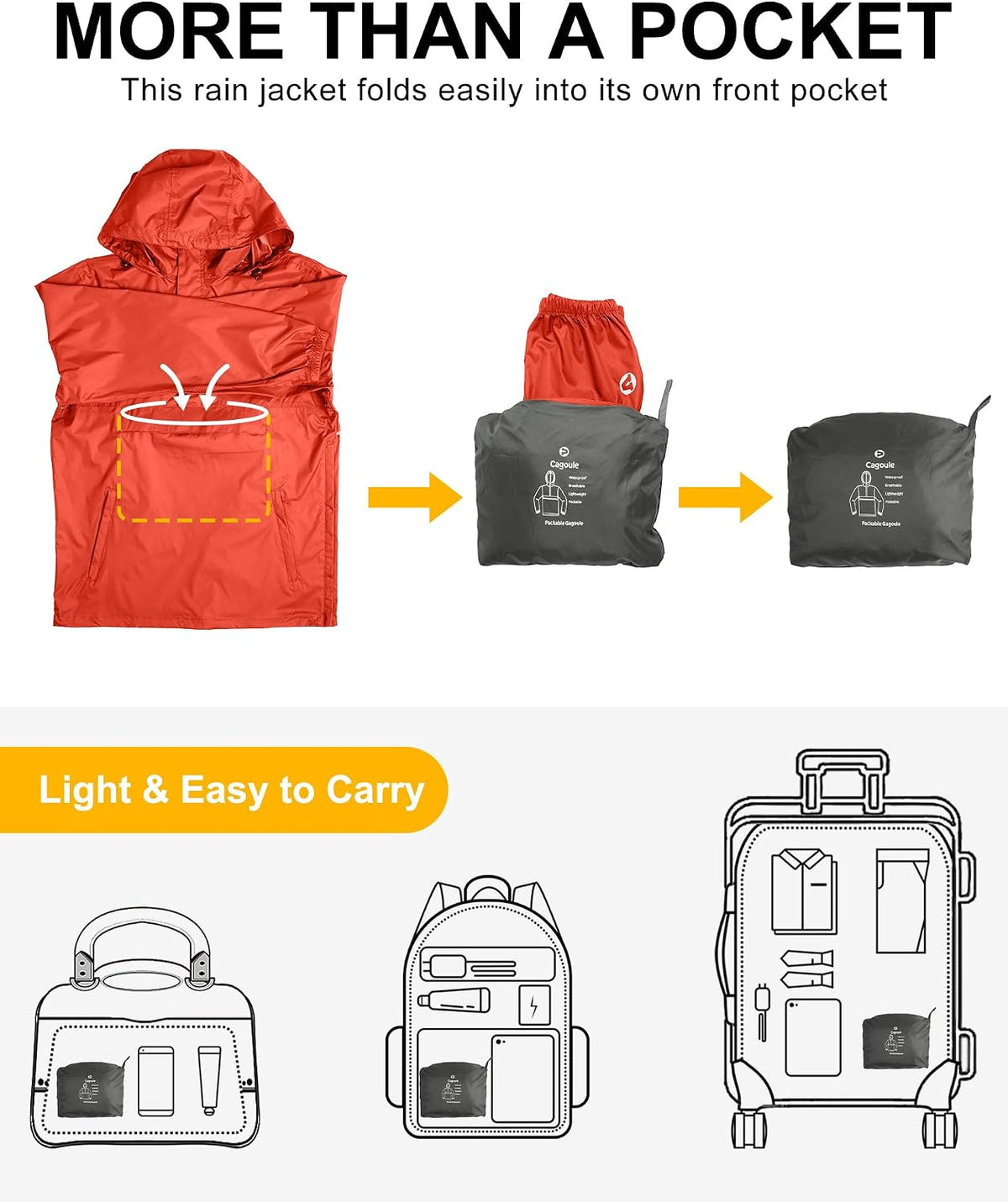 Outdoor Ventures Men's Rain Jacket Waterproof Lightweight Packable Pullover