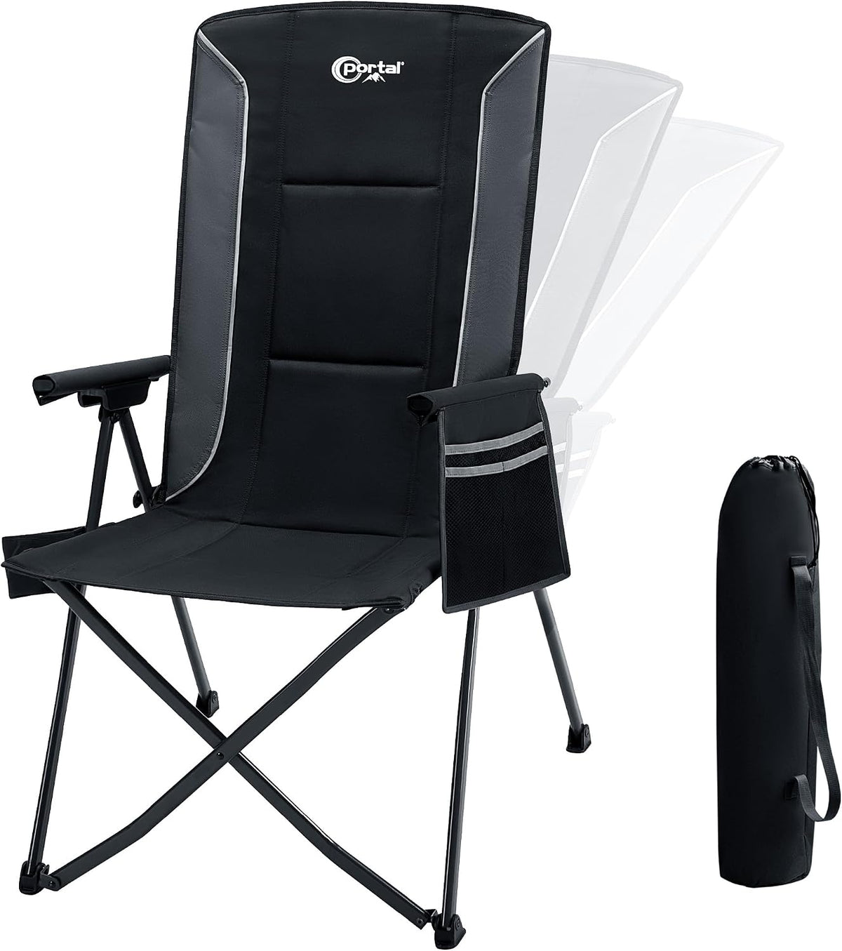 Portal Reclining Camping Chair High Back, 3-Position Hard Armrests, 350 lbs