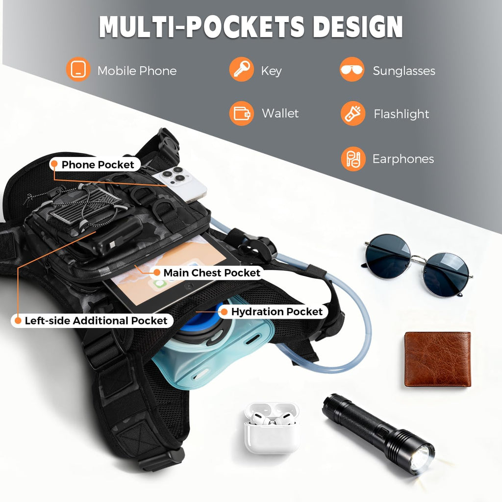 Outdoor Hydration Vest for Running & Hiking, Lightweight Breathable Water Backpack with 2.0L Bladder, Bounce-Free Chest Pack for Marathon, Cycling, Trekking for Men and Women