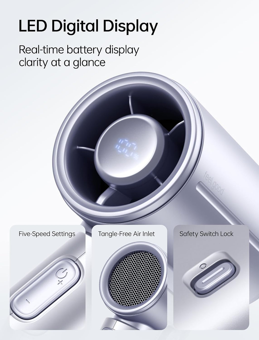 JISULIFE Handheld Fan Life9S - Sleek Chrome: Turbo Power, 22 Hours Cooling