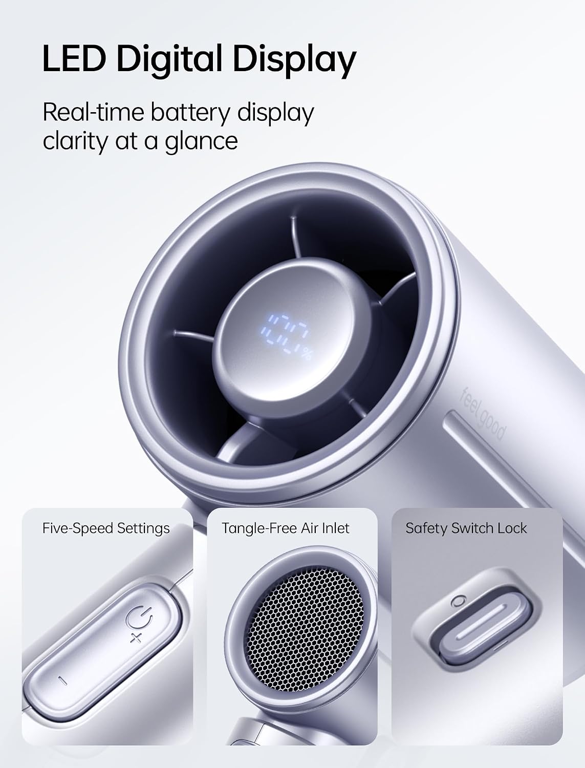JISULIFE Handheld Fan Life9S - Sleek Chrome: Turbo Power, 22 Hours Cooling