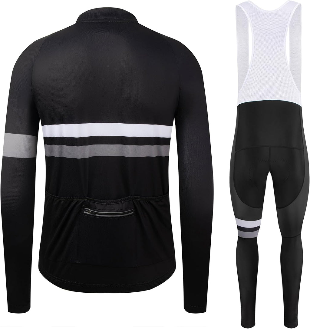 Coconut Ropamo CR Men's Cycling Clothing Set Long Sleeve Cycling Jersey Zipper Pocket Bike Outfit Cycling Bib Pants 3D Padded