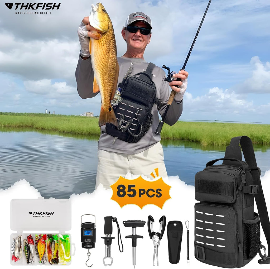 THKFISH Fishing Backpack with Tackle Boxes,Fishing Sling Bag with Gear