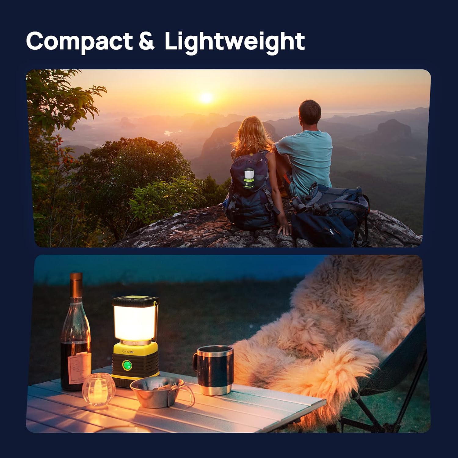 Consciot 1000LM Battery Powered LED Camping Lantern, 4 Light Mode, Dimmable | IPX4 Waterproof Camping Lights; Portable Flashlight for Power Outages, Emergency Kit, Hurricane Preparedness, Indoor Outdoor