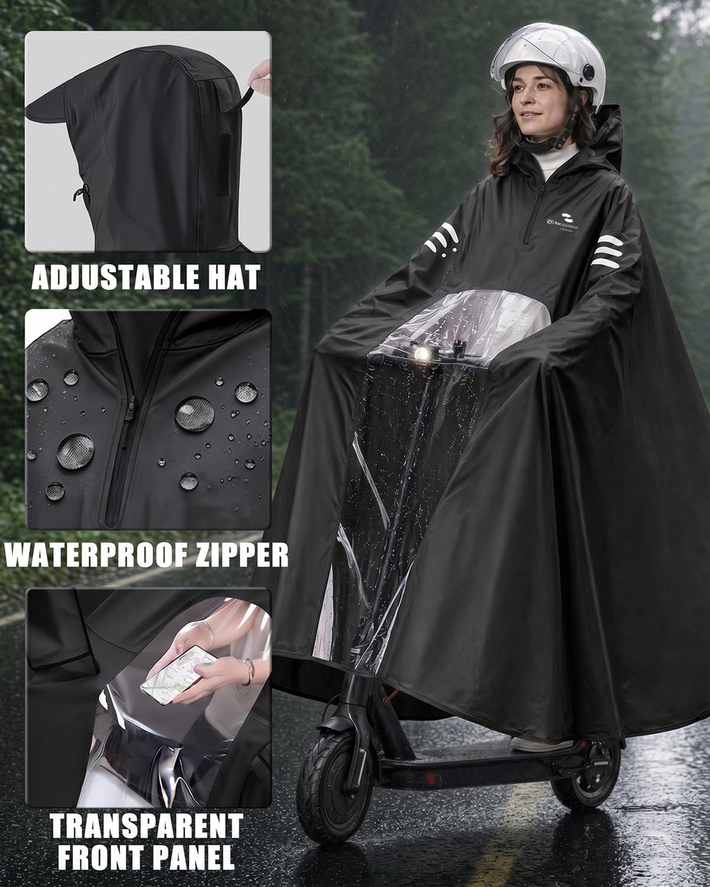 Rain Poncho Waterproof Full Body Long Hooded with Double-Face Visor Mask, Packable Raincoat for Cycling, Hiking