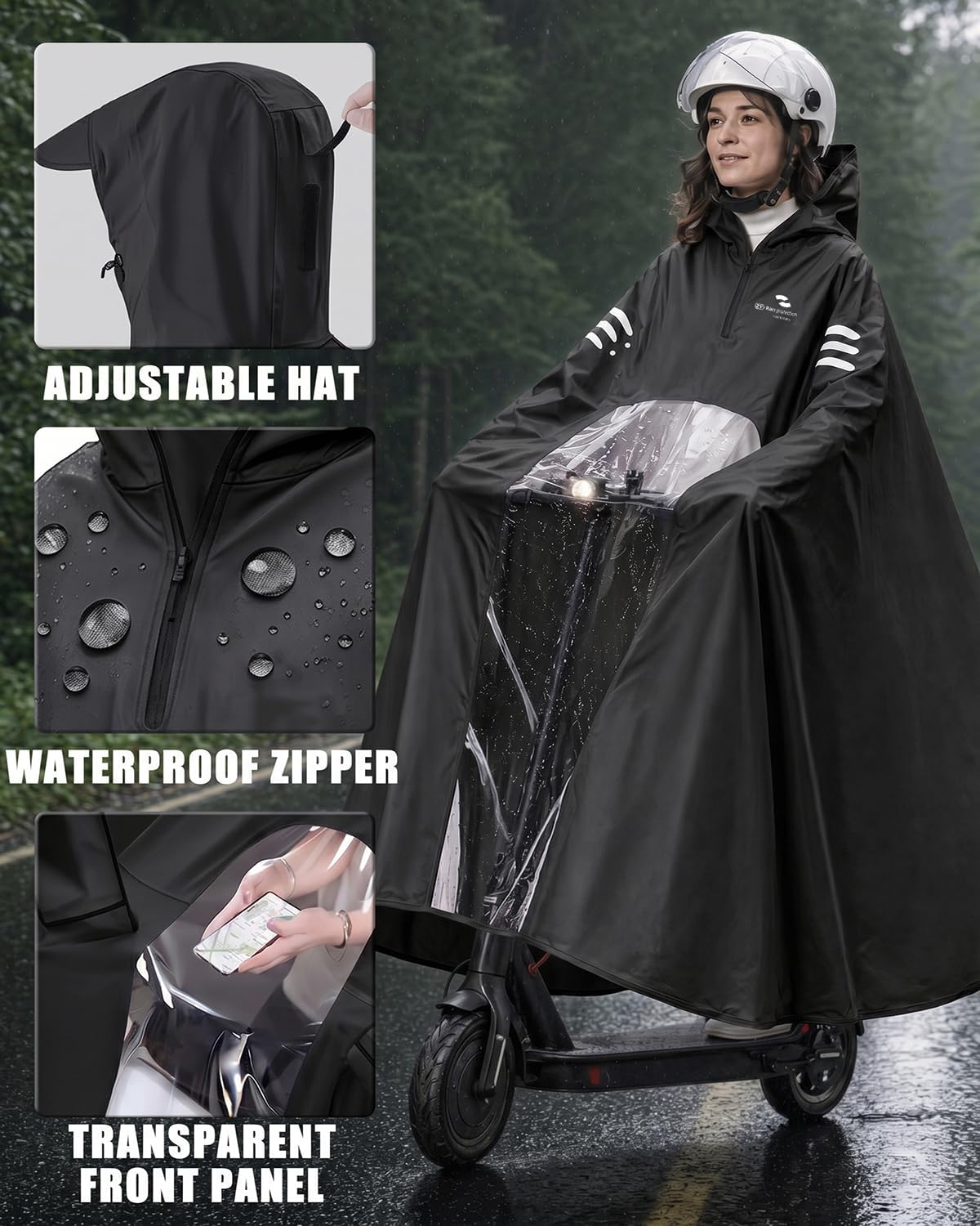 Rain Poncho Waterproof Full Body Long Hooded with Double-Face Visor Mask, Packable Raincoat for Cycling, Hiking