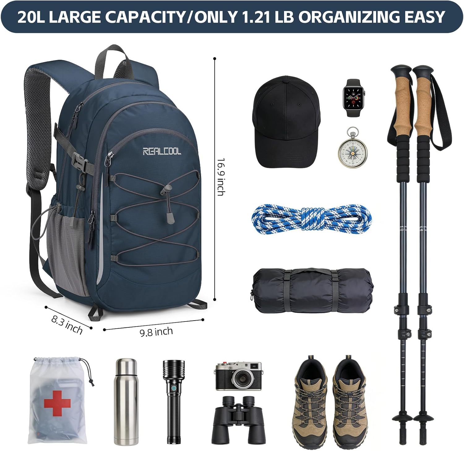 RealCool 20L Lightweight Hiking Backpack, Waterproof Daypack for Camping
