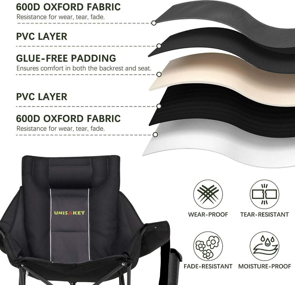 Unisakey Oversize Foldable Rocking Camping Chair300lbs Capacity,Deep Gray
