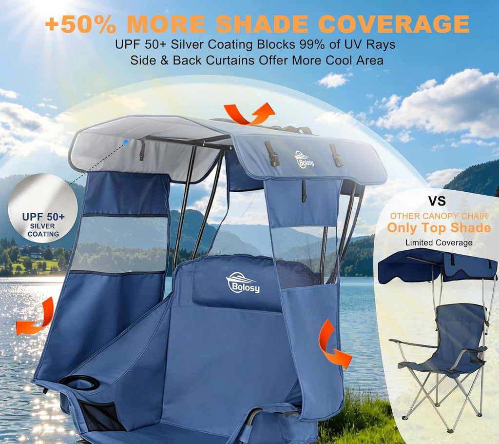 Bolosy Oversized Camping Chair with Canopy Beach Chair with Shade