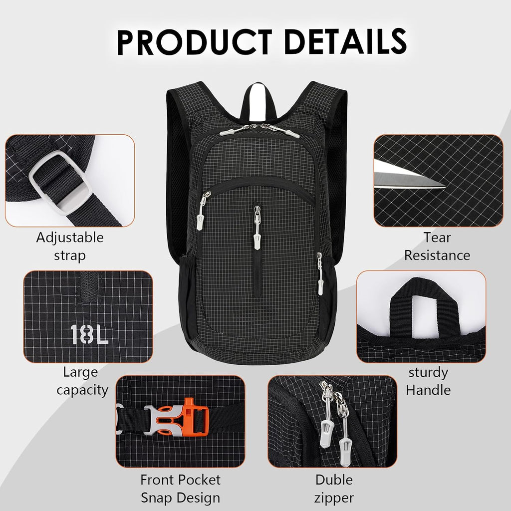18L Packable Hiking Backpack Waterproof Lightweight Daypack for Women Men