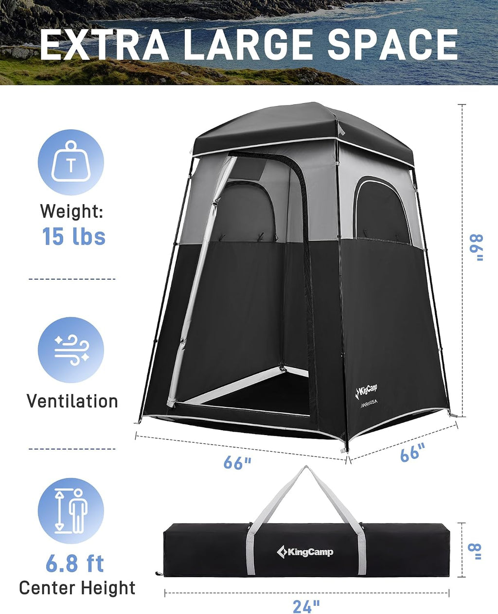 KingCamp Shower Tent, Portable Privacy Tent Outdoor Camping 1/2 Room Toilet Tents with Shower Bag & Dressing Room for Beach, Camping & Hiking