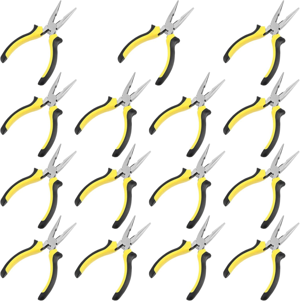 SINJEUN 15 Pack 6 Inch Needle Nose Pliers with Cutter, Insulated Handle Side Cut for Bending and Cutting, Long Reach