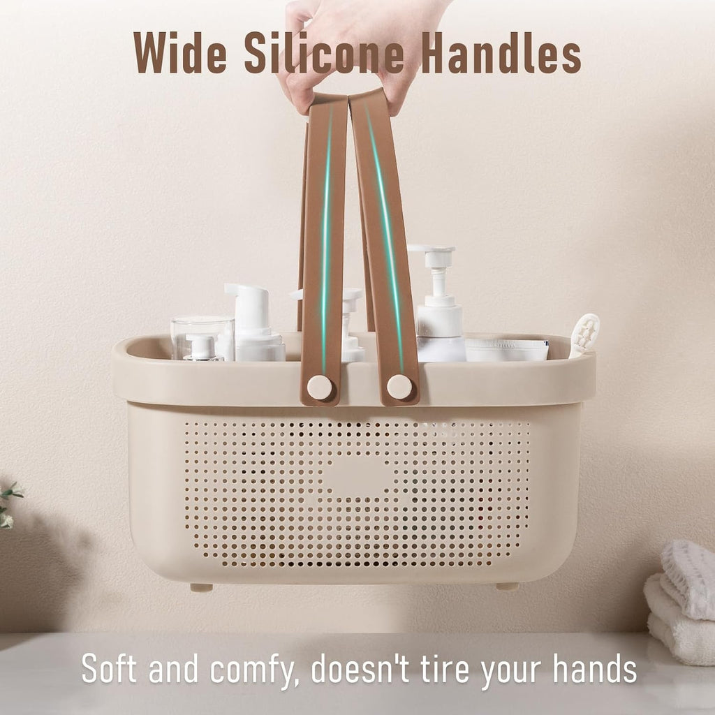 Portable Shower Caddy Basket with Handles Plastic Storage Basket Beige