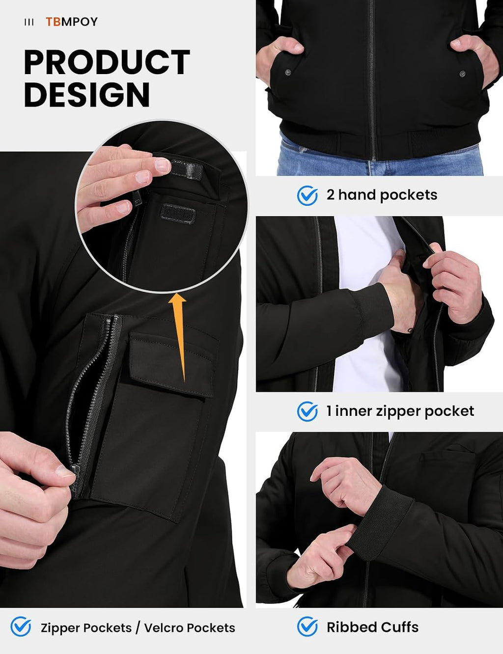 TBMPOY Men's Winter Bomber Jacket Fall Casual Windbreaker Softshell Jackets
