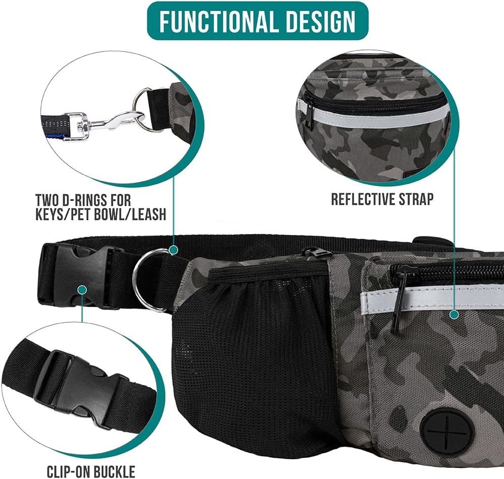 PetAmi Dog Fanny Pack, Treat Pouch for Dog Walking Training, Camo Black