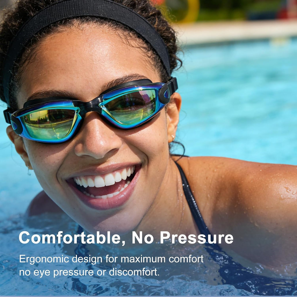 Swim Goggles, 2 Pack Unisex Adult Swimming Goggles No Leakage Anti Fog Wide View for Men Women Youth