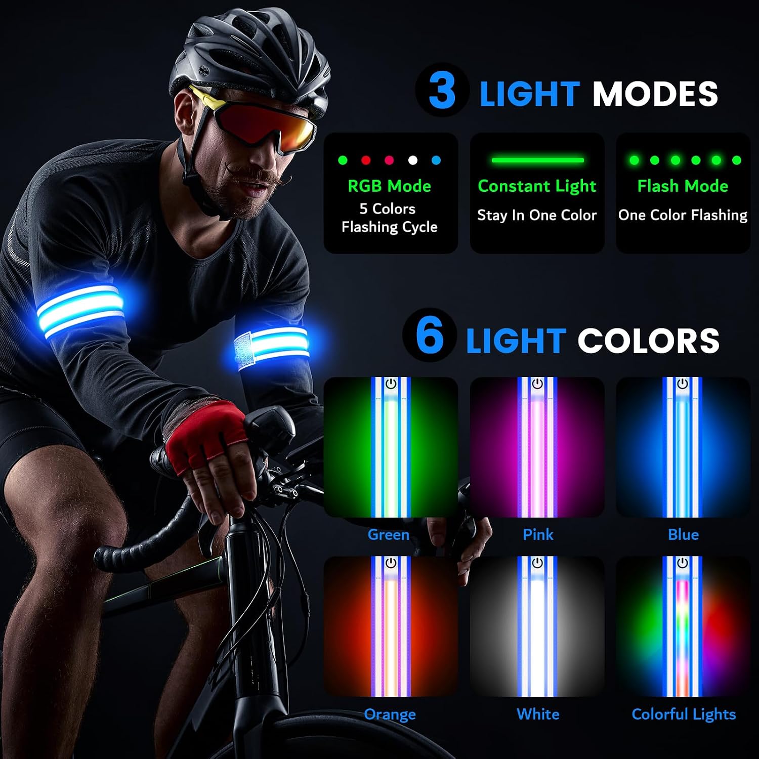 Fokia Kunbio Light Up LED Armband for Running Walking at Night,Reflective Arm Bands for Runners,Rechargeable Jogging Lights,High Visibility Night Running Safety Gear Adjustable Running Women Men Kids