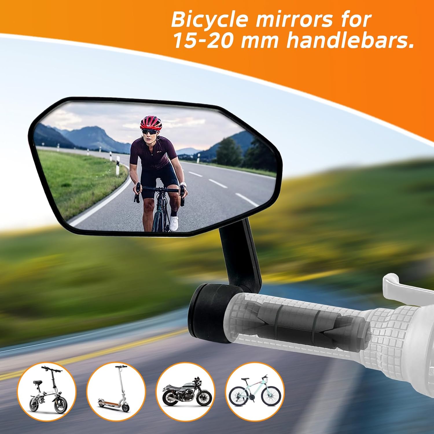 Bike Mirror, Adjustable Bicycle Mirror Handlebar Mount, Scratch Resistant HD Glass Lens, Large Bar End Rear View Mirror for E-bike, Mountain Bike, City Bikes & Scooter (Left 0.59-0.78")