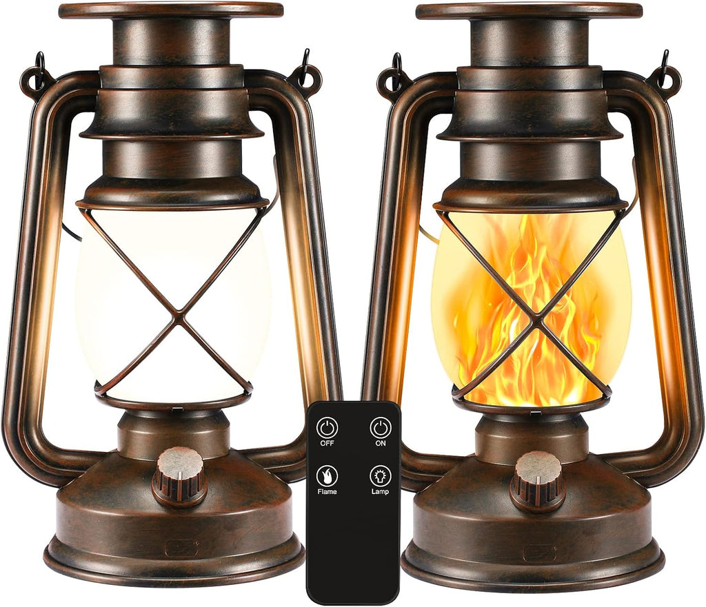 Solar Lantern Outdoor, Flickering Flame LED Vintage Lanterns 2Pack