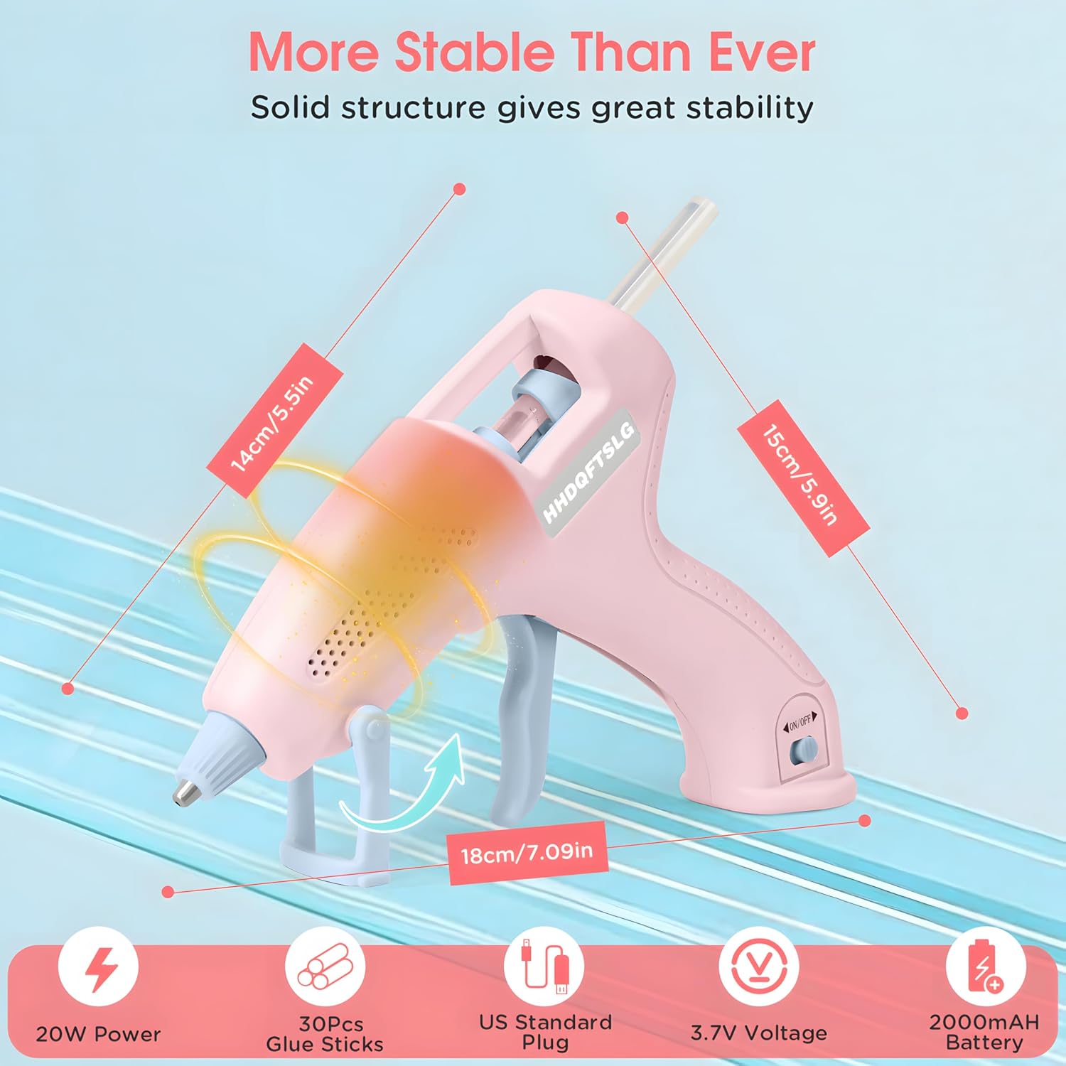 Pink Cordless Hot Glue Gun with 30 Sticks, Fast Heating 2.6Ah Rechargeable