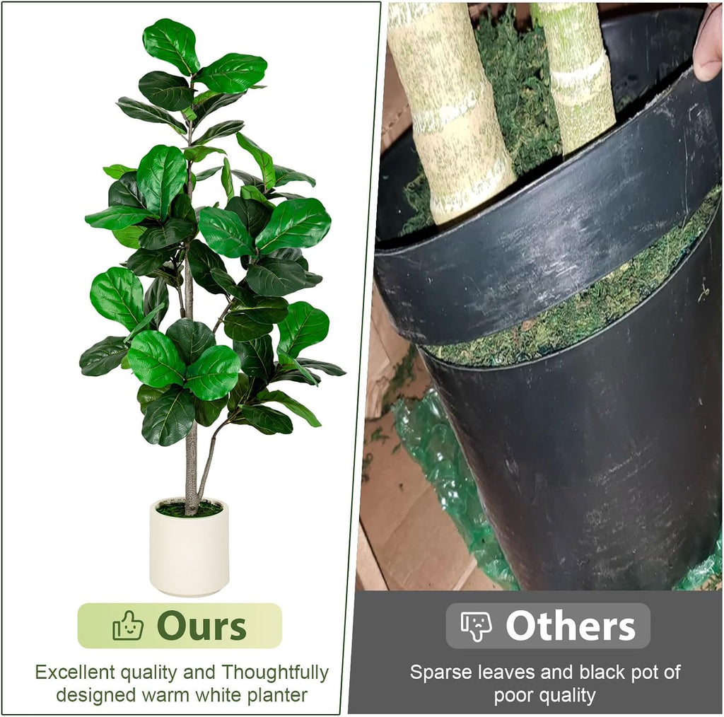 VIVATREES 6FT Fiddle Leaf Fig Artificial Tree with White Planter Pot,Faux Floor Plant, Indoor and Outdoor Fake Plants for Home Office Decor