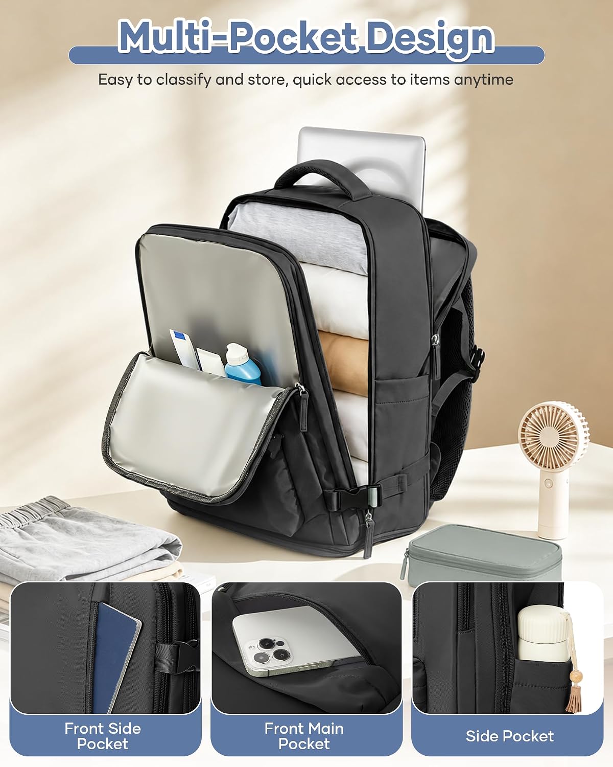Large Travel Backpack Women Carry On Hiking Backpack Waterproof Outdoor Sports Casual Daypack Personal item Travel Bag Airplane Essentials Spirit Airline Flight Approved Shoes Compartment Men,Black