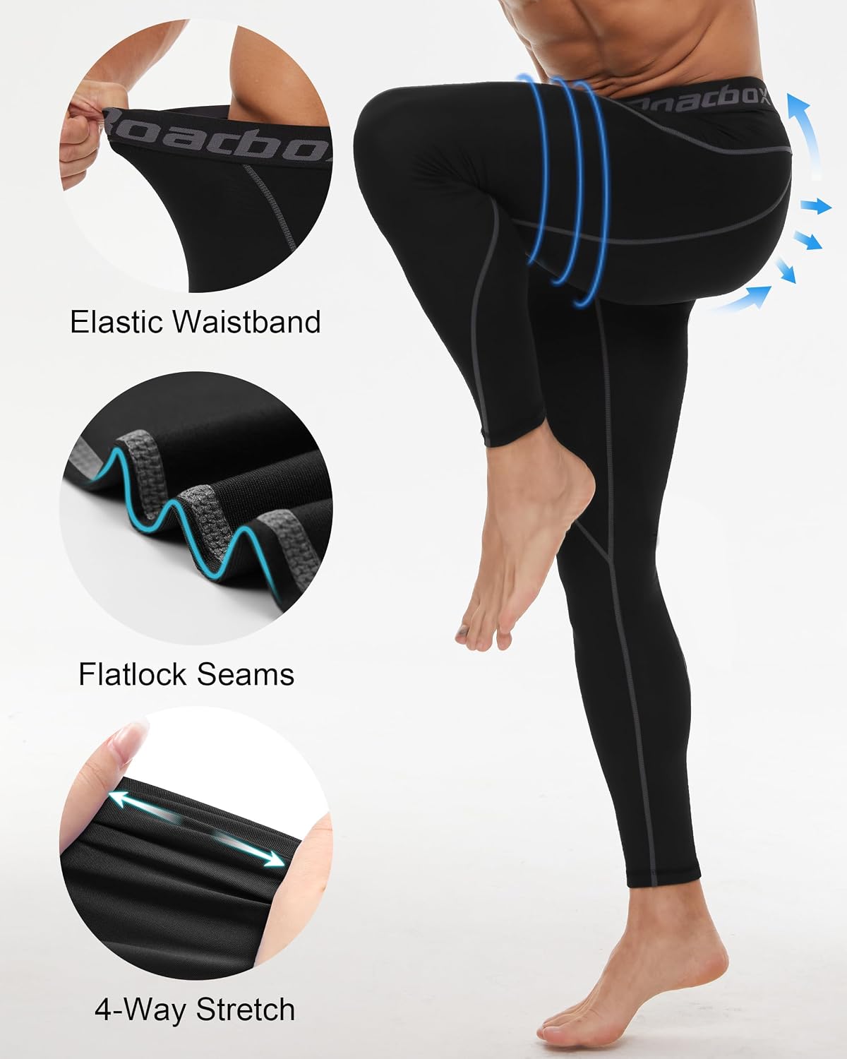 Roadbox 3 Pack Compression Pants Men, Performance Running Workout Leggings