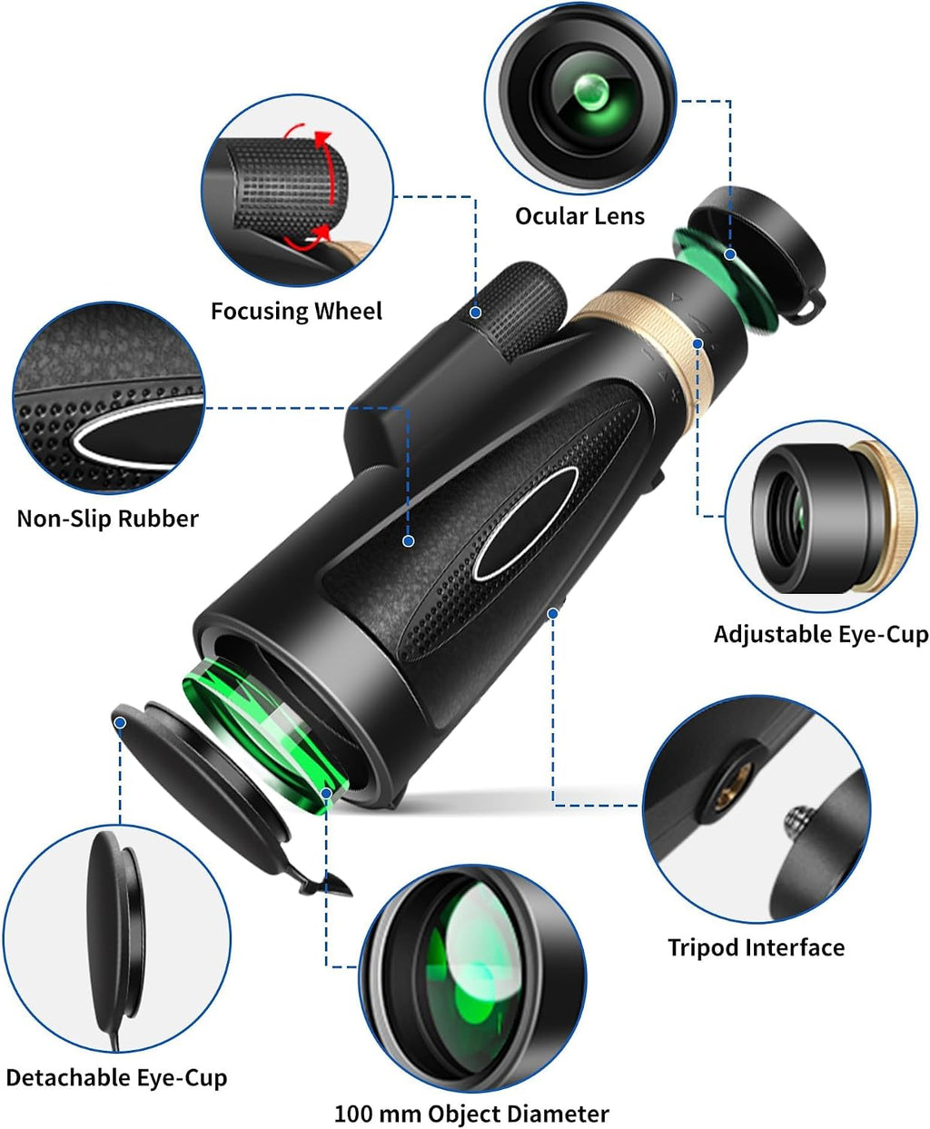 Monocular Telescope 12X60 HD High Power with Smartphone Adapter Tripod Larger Vision Monoculars for Adults with BAK4 Prism & FMC Lens Suitable for Bird Watching Hiking Camping Wildlife-Black