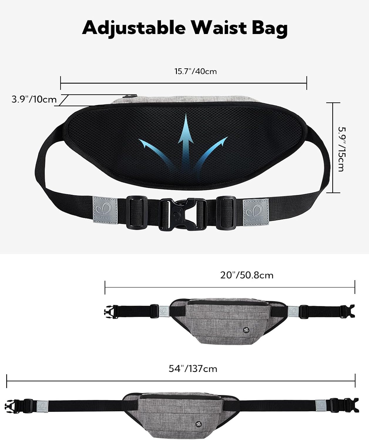WATERFLY Fanny Pack Waist Bag: Large Crossbody Fannie Bum Belt Bag Hip Phanny Pack for Men Women Outdoor Sport Hiking Traveling Walking
