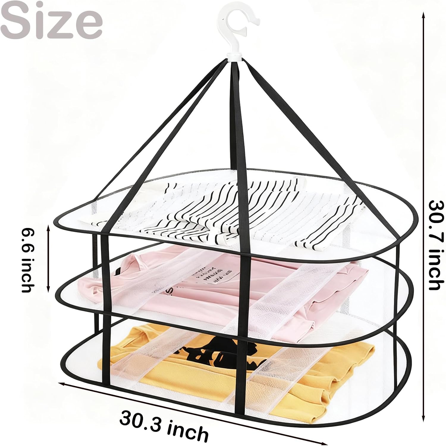 Fashion & Lifestyle 3-Tier Foldable Clothes Black Drying Rack, Hanging Mesh Laundry Dryer with Sturdy Frame for Delicates/Sweaters/Underwear, Space-Saving Indoor Outdoor Drying Organizer