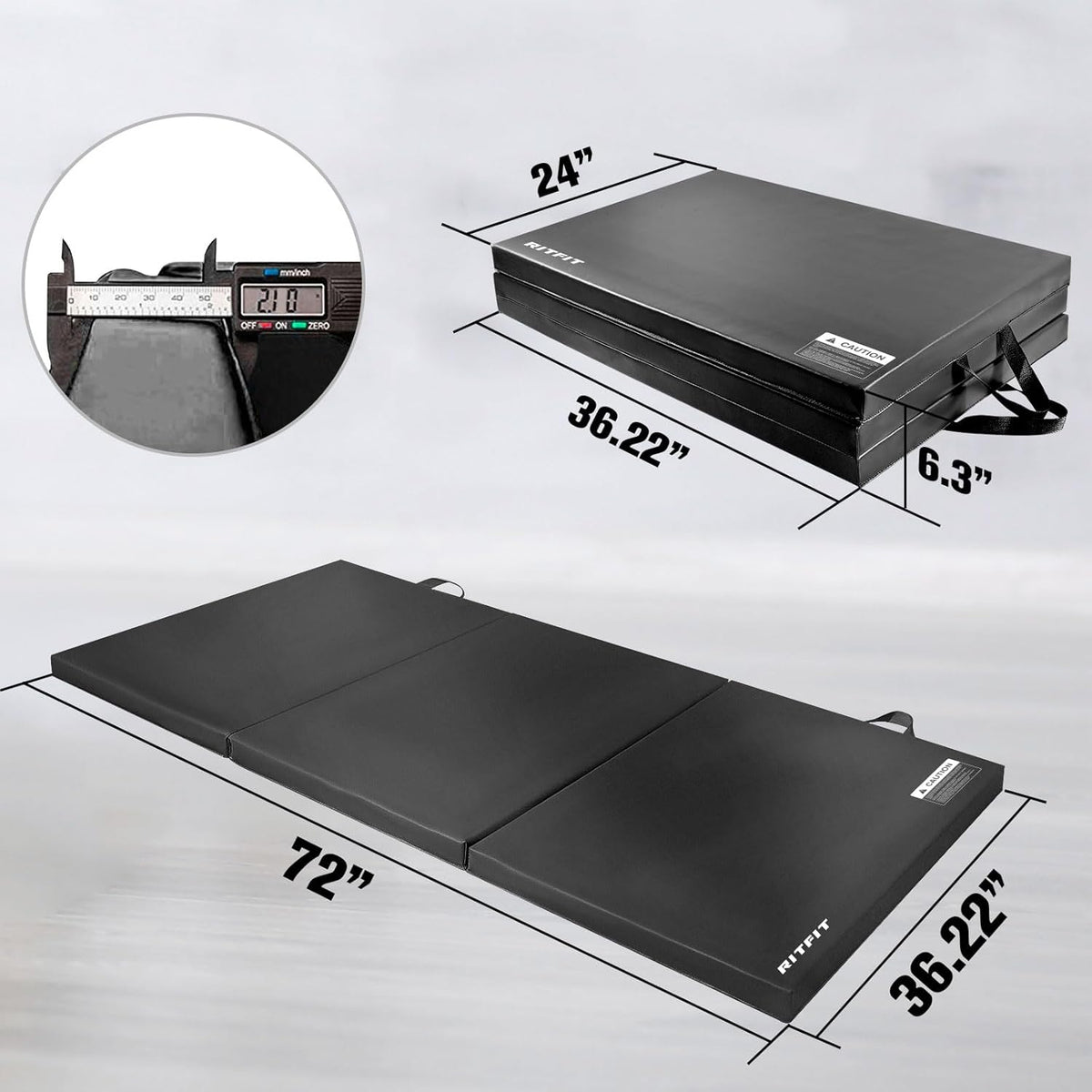RitFit Upgraded Folding Exercise Mat, 2 Inch Thick Gymnastics Mat