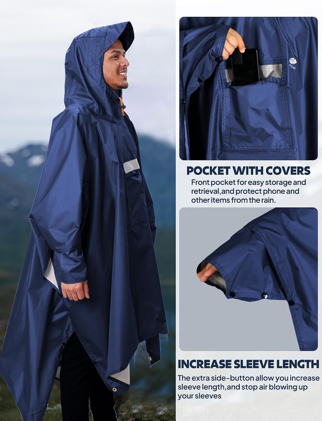 ANYOO Hooded Rain Poncho for Adult Waterproof Lightweight Raincoat