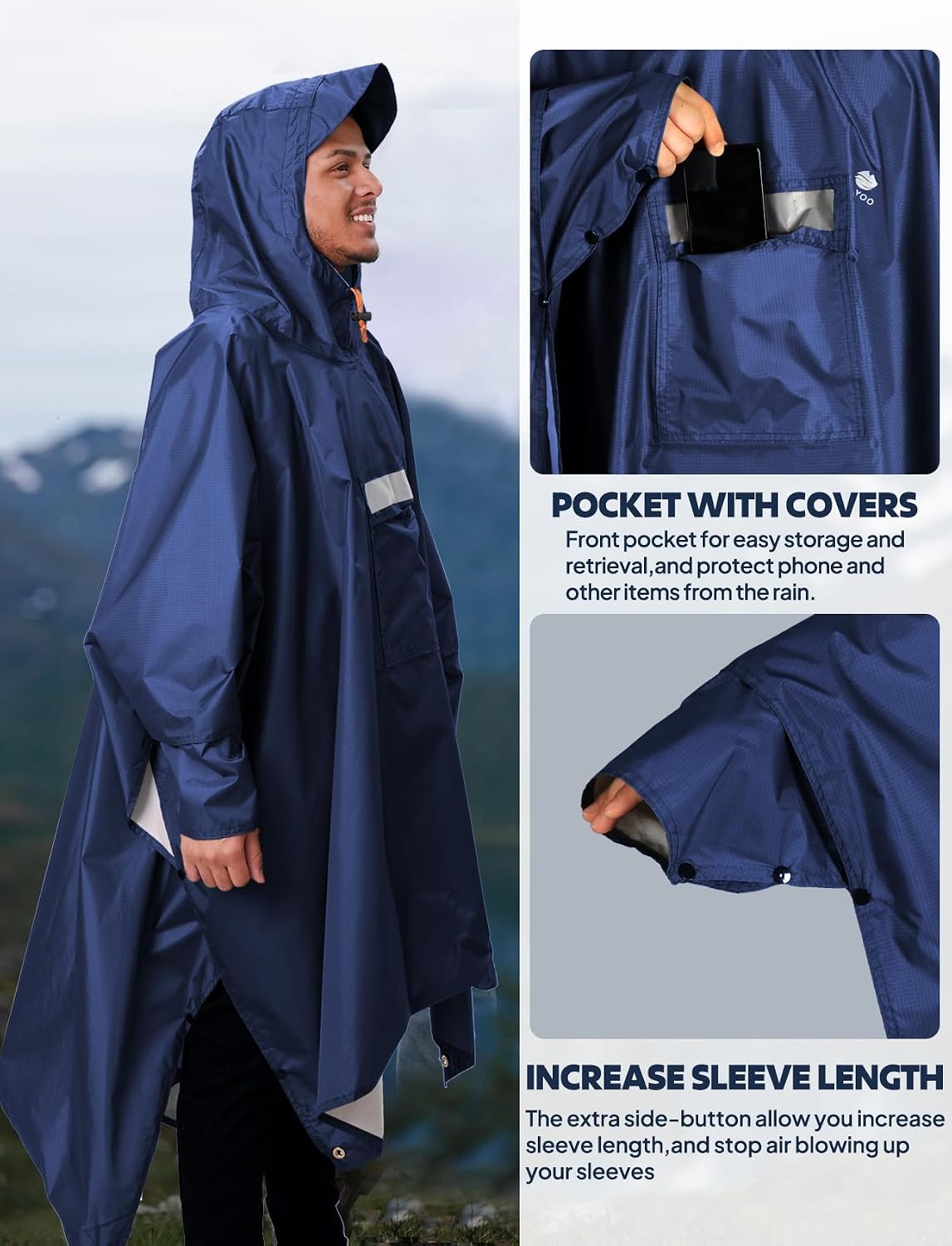 ANYOO Hooded Rain Poncho for Adult Waterproof Lightweight Raincoat