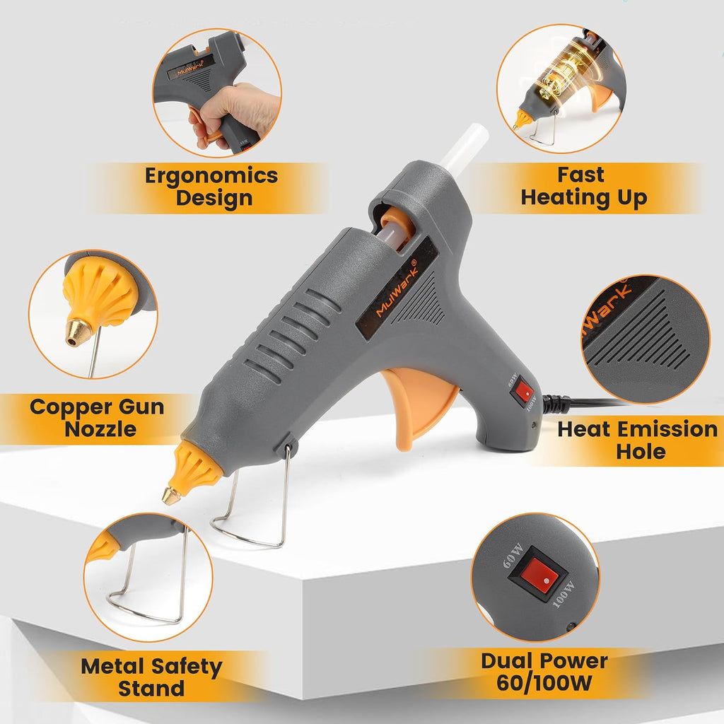 Mulwark Full-Size Hot Glue Gun Kit – High Performance Dual Power 60/100W Industrial Glue Gun Set with 30 Glue Sticks for Crafting, Repairs, and DIY Projects
