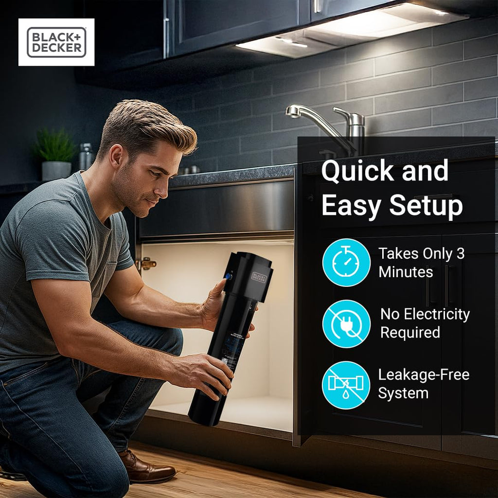 BLACK+DECKER Undersink Water Filter 15’’ | 2 Years | Reduces CHLORAMINE, Chlorine,Lead, PFAS, Bad Taste, Odor | Under Counter Water Filter Direct Connect to Kitchen Faucet | NSF/ANSI 42 Certified