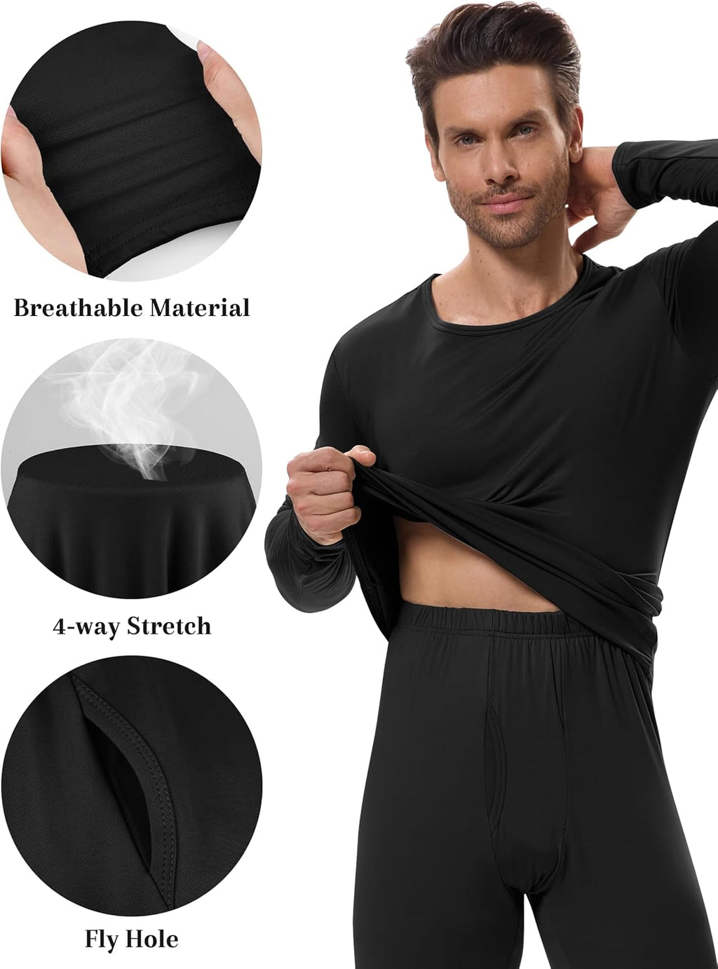 URATOT 2 Sets Men's Thermal Underwear Set Fleece Lined Thermal Underwear Soft Long Johns Top Bottom Set for Men Cold Winter