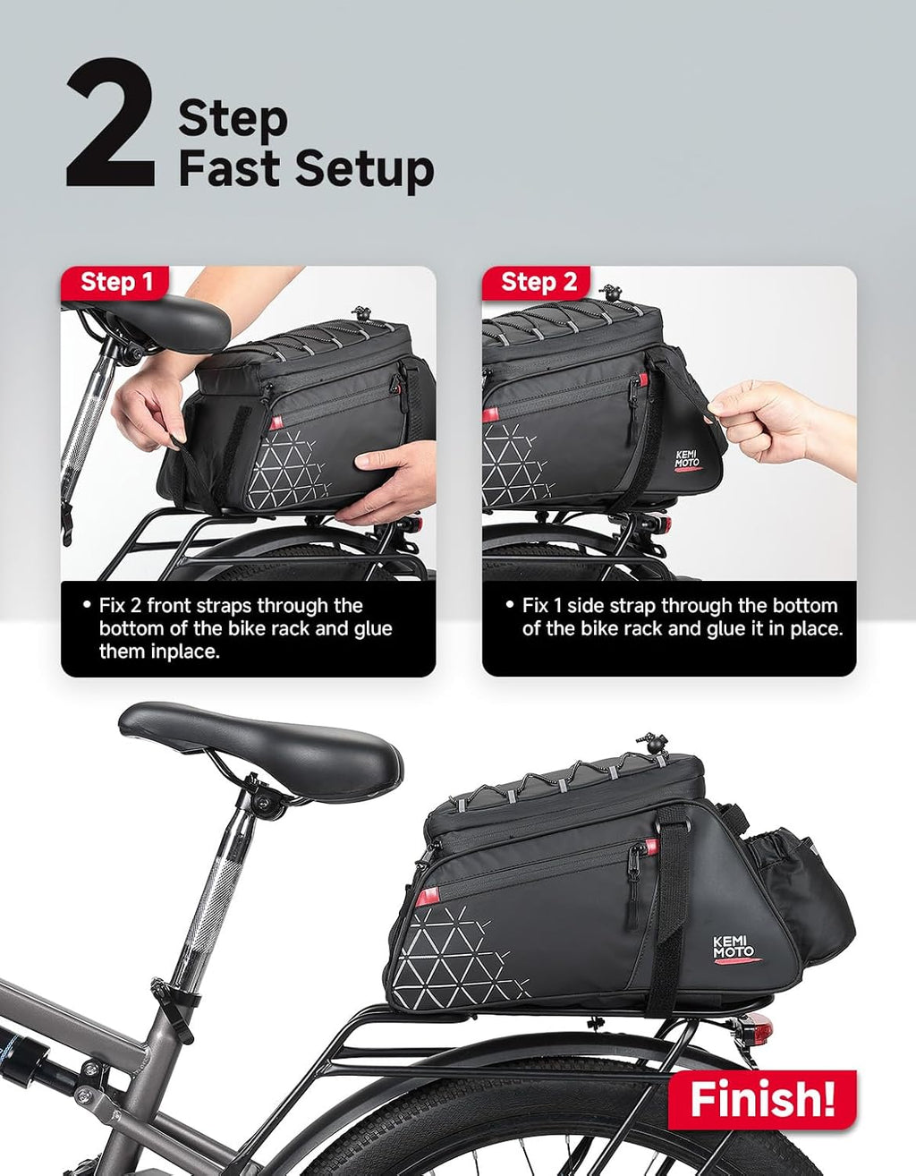 KEMIMOTO Bike Rack Bag 15L Expandable Rear Bike Bags for Bicycle