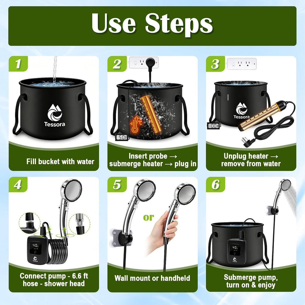 Portable Camping Shower with Head & Heater, Outdoor Shower Kit