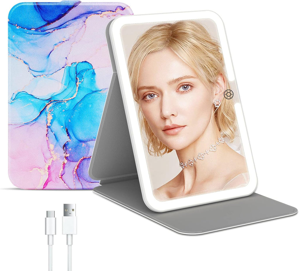 FUNTOUCH Rechargeable Travel Lighted Makeup Mirror with PU Leather Cover