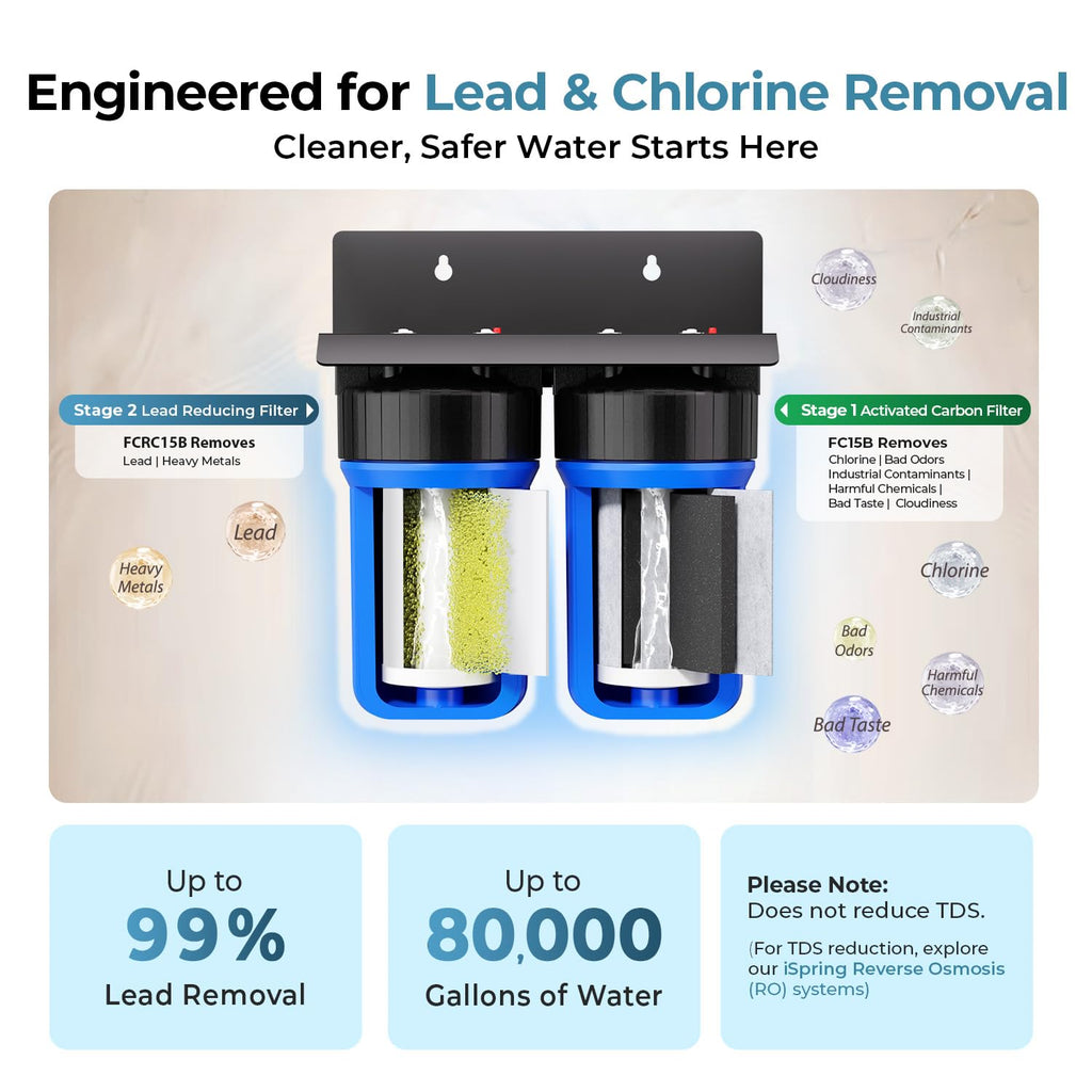 iSpring WGB21B-PB 2-Stage Lead & Chloramine Whole House Water Filter System