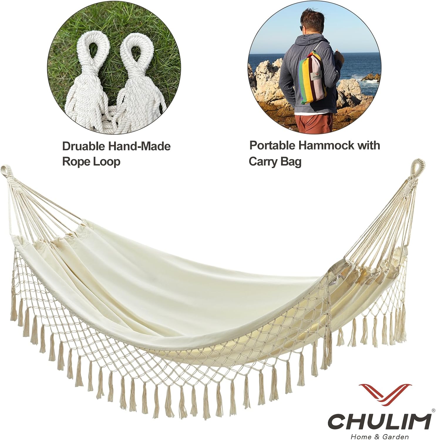 Brazilian Double Hammock with Tree Straps, Extra Large, 450 lbs Capacity