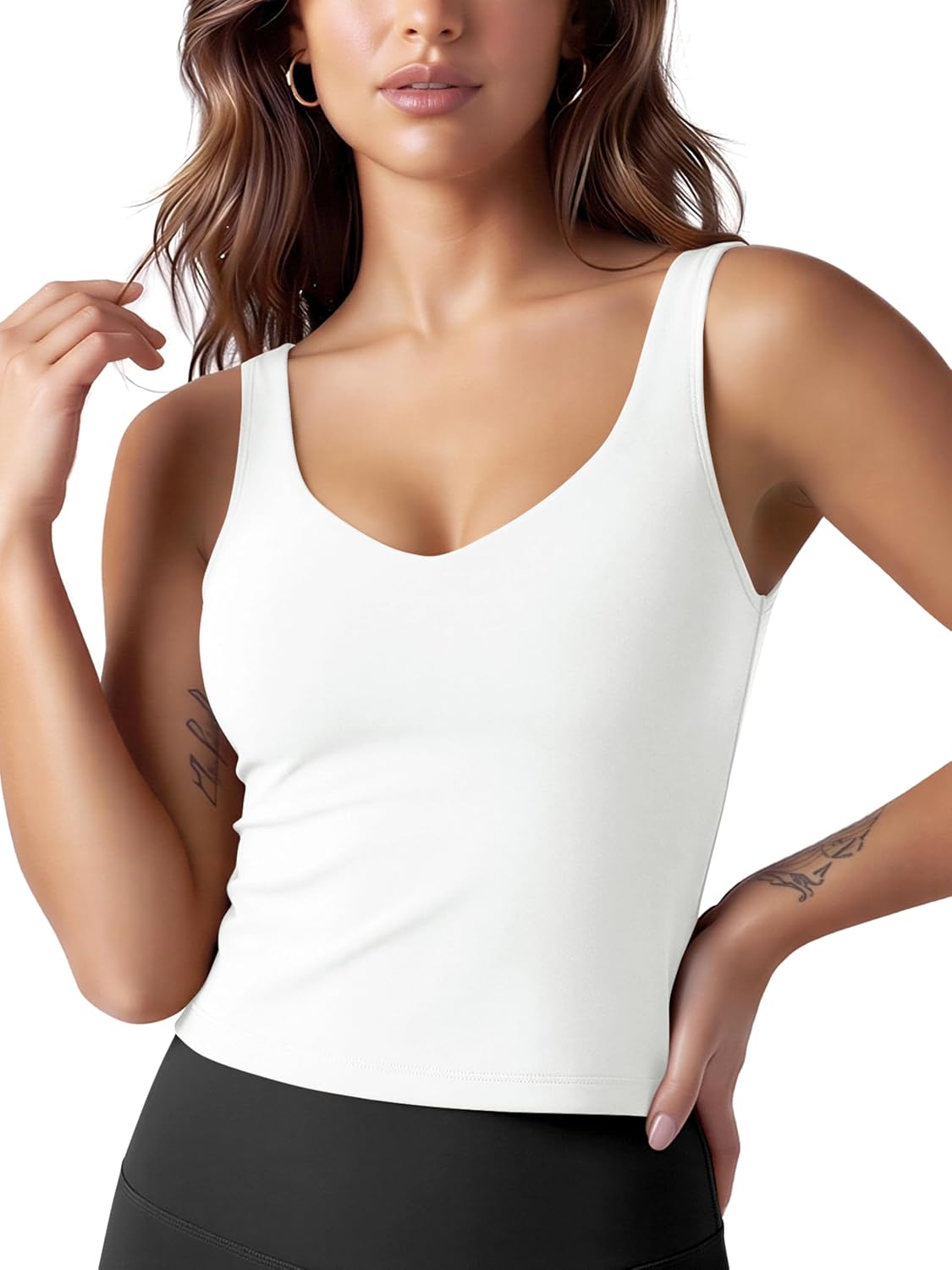 ODODOS Women's Tank Top with Built in Bra - Buttery Soft U Back Light Support Workout Yoga Sports Bra