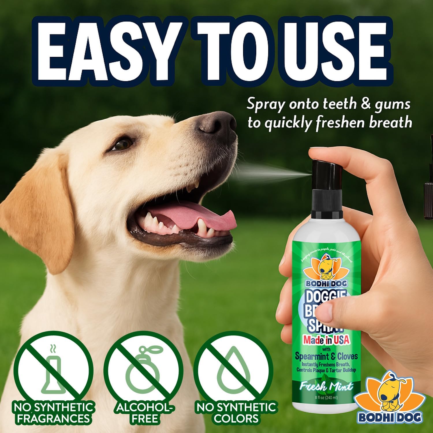 Bodhi Dog Natural Dog Breath Freshener Spray | Fresh Breath for Dogs, Tartar & Plaque Remover | Supports Teeth & Gum Health | Bad Breath Treatment & Promotes Clean Oral Hygiene | Made in USA | 8oz