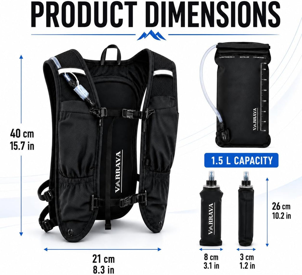 Hydration Running Backpack Vest with 1.5L Water Bladder & 2 Soft Flasks