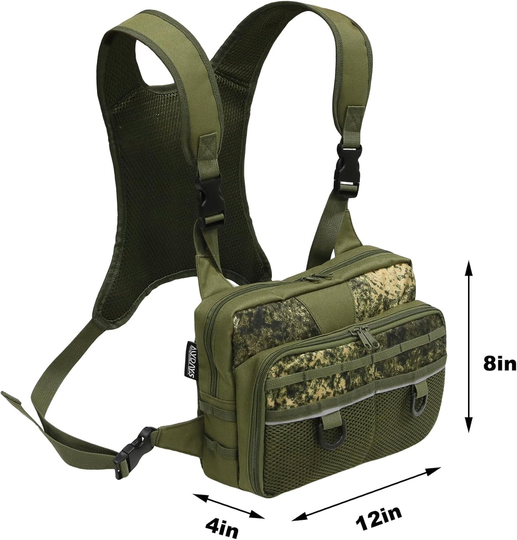 MYDAYS Fishing Chest Pack, Fly Fishing Bag for Men and Women, Tackle and Fly Boxes Storage Pack, Hunting Binocular Pack (Green)