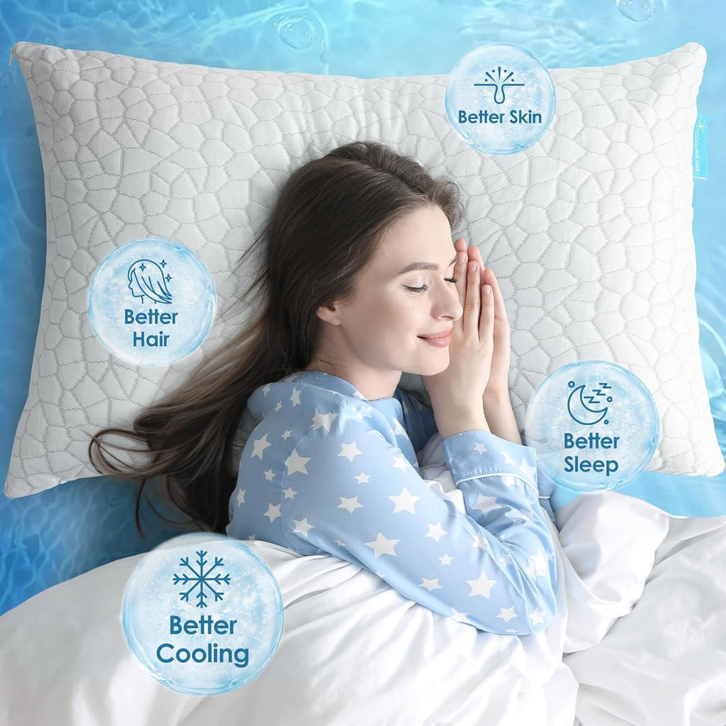 Cooling Pillows Queen Size Set of 2 Shredded Memory Foam Pillows for Side Back Stomach Sleepers, Two-Sided Cool Adjustable Firm or Soft Bed Pillow Luxury Gel Neck Pillow for Neck Shoulder Pain Relie
